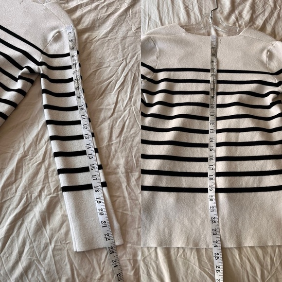 Zara Striped Knit Faux Leather Pocket Pullover Sweater M Black & White - Picture 10 of 13